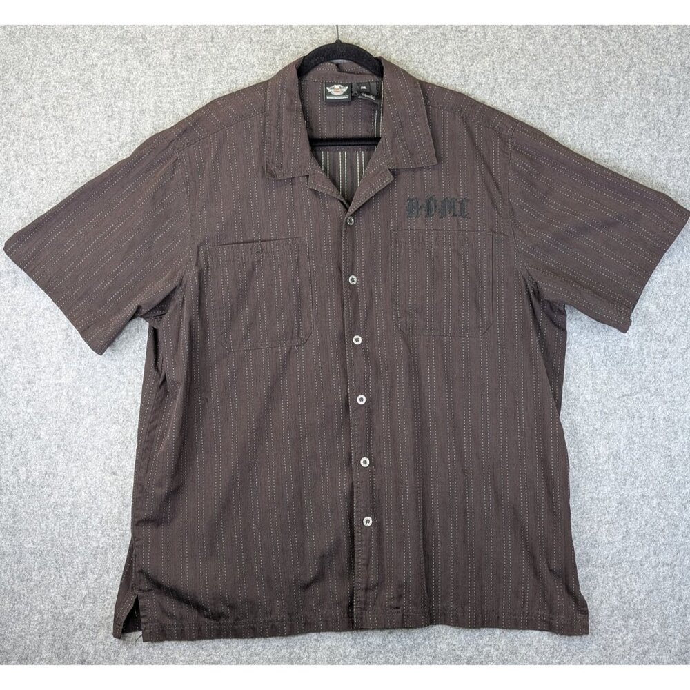 Harley-Davidson Shop Shirt Men’s 2XL Brown Short Sleeve Button Biker Workwear
